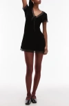 Topshop Short Sleeve Velvet & Lace Minidress In Black