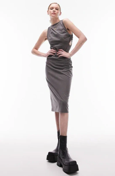 Topshop Side Cutout Sleeveless T-shirt Dress In Grey