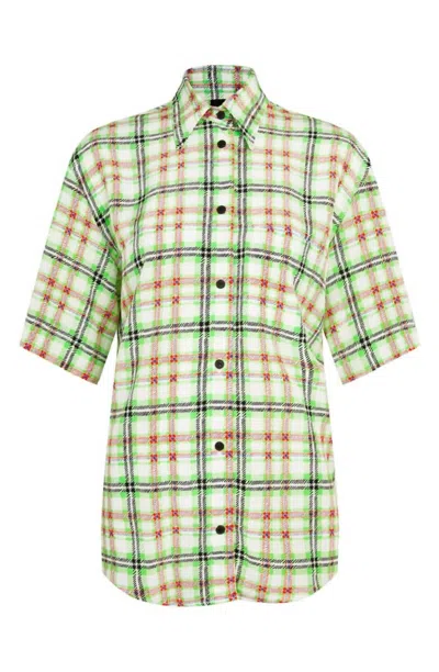 Topshop Silk Check Print Bowling Blouse In Multicolor