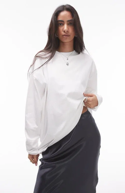 Topshop Skater Oversize Long Sleeve Cotton T-shirt In White