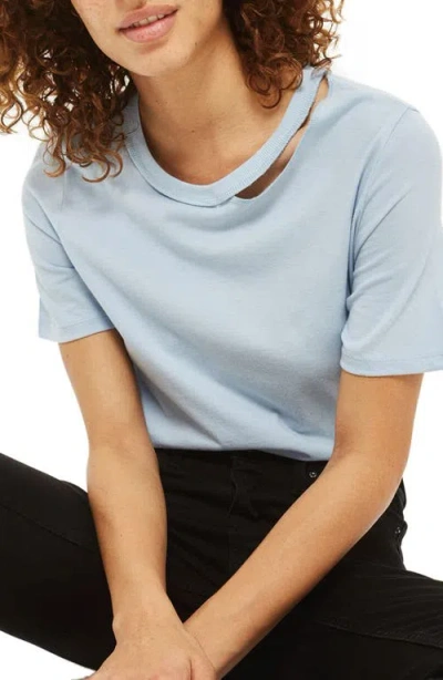Topshop Slash Choker Boxy Tee In Blue