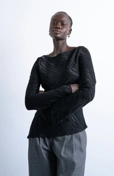 Topshop Slash Neck Long Sleeve Top In Animal Print