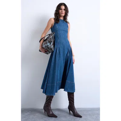 Topshop Sleeveless Denim Dress In Blue