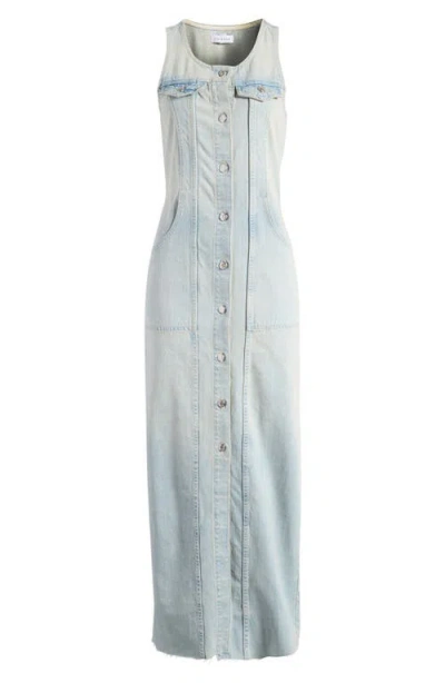 Topshop Denim Sleeveless Maxi Dress In Bleach-blue