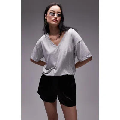 Topshop Slouchy V-neck T-shirt In Grey
