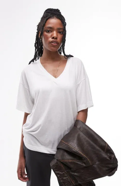 Topshop Slouchy V-neck T-shirt In White