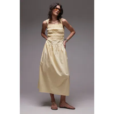 Topshop Smocked Cotton Poplin Midi Sundress In Neutral