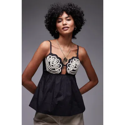 Topshop Soutache Trim Cotton Trapeze Camisole