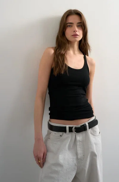 Topshop Premium Spaghetti Strap Scoop Neck Racer Back Tank Top In Black