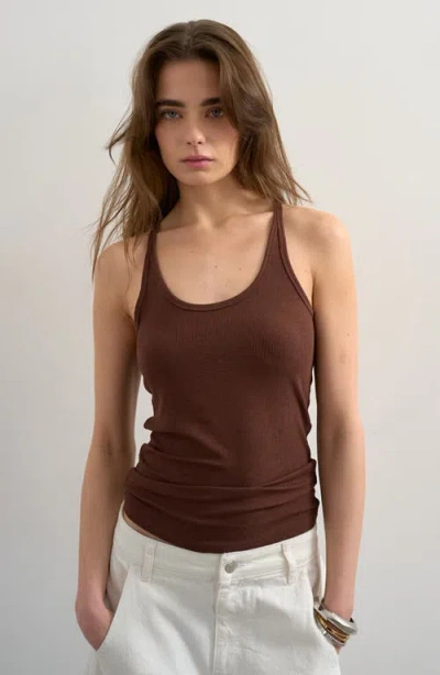 Topshop Spaghetti Strap Racerback Tank In Brown