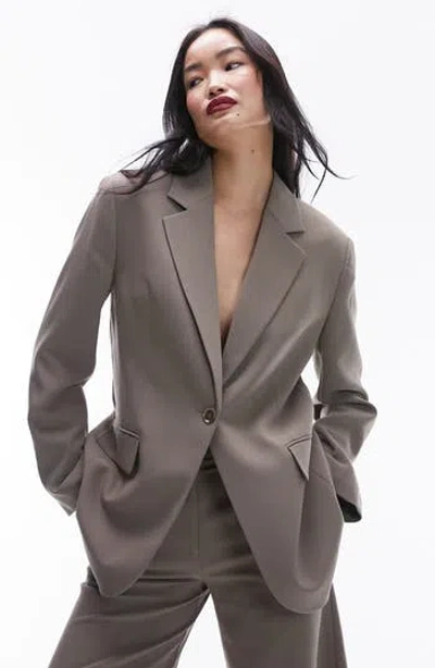 Topshop Split Back Oversize Blazer In Gray