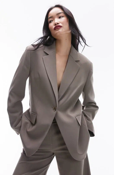 Topshop Open Back Blazer In Taupe-gray