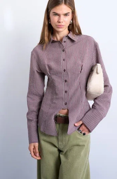 Topshop Split Front Cotton Blend Button-up Shirt In Purple