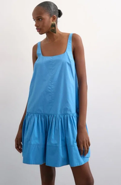 Topshop Square Neck Cotton Poplin Dress In Blue