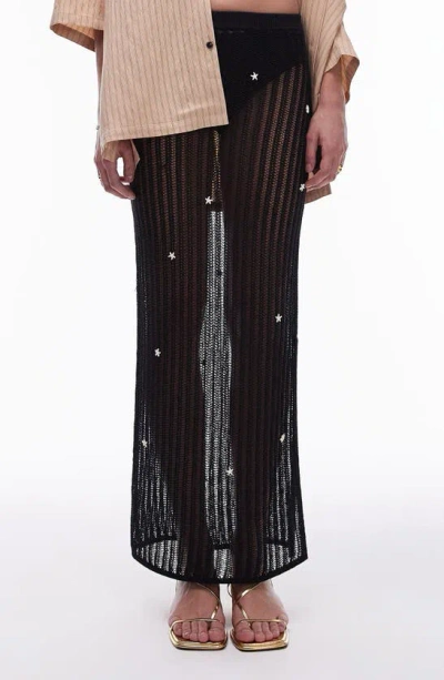 Topshop Knit Sheer Knit Starfish Skirt In Black