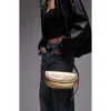 TOPSHOP TOPSHOP STEFAN METALLIC FAUX LEATHER HALF MOON SHOULDER BAG