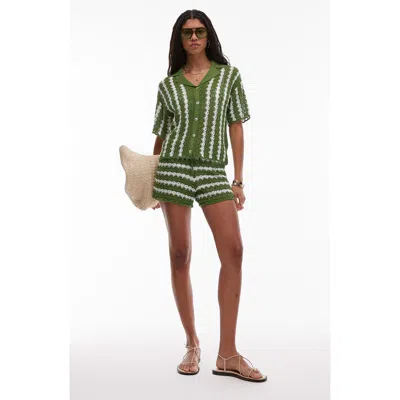 Topshop Stitchy Stripe Sweater In Green