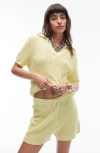 Topshop Stitchy Textured Short Sleeve Sweater In Light Yellow