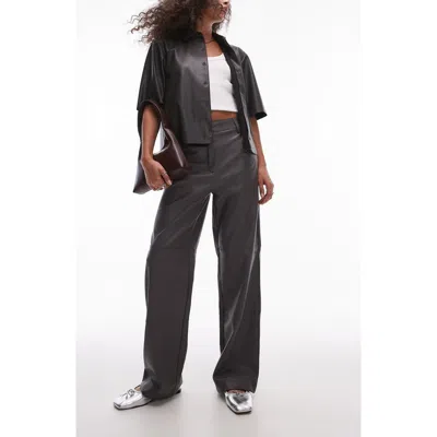 Topshop Straight Leg Faux Leather Pants In Grey