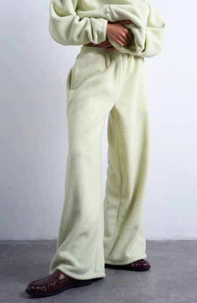 Topshop Straight Leg Fleece Joggers In Green