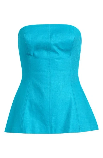 Topshop Strapless Linen Blend Peplum Top In Multi