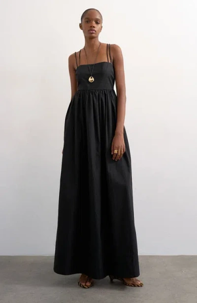 Topshop Strappy Open Back Cotton Poplin Dress In Black