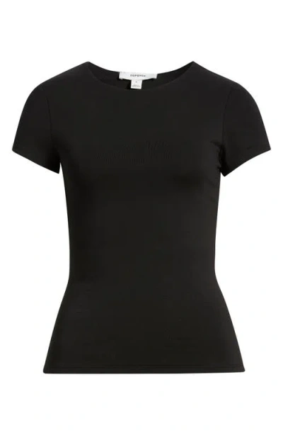 Topshop Strech Cotton Cap Sleeve T-shirt In Black