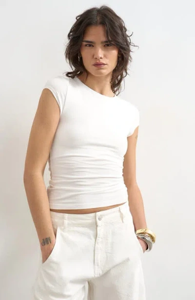 Topshop Strech Cotton Cap Sleeve T-shirt In White