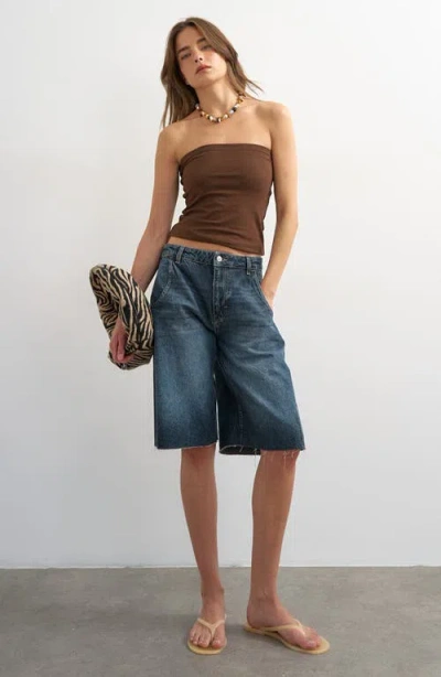 Topshop Stretch Cotton Tube Top In Brown