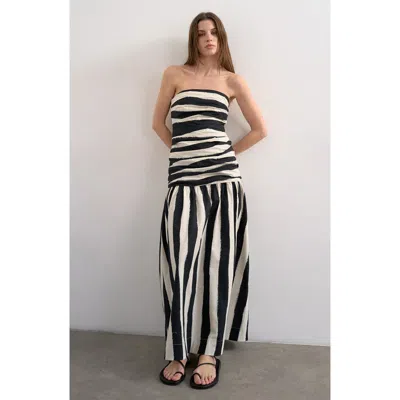 Topshop Stripe Bandeau Fit & Flare Dress In Black