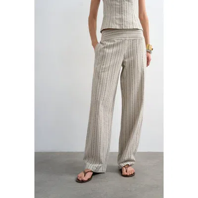 Topshop Stripe Cotton Blend Pants In Gray