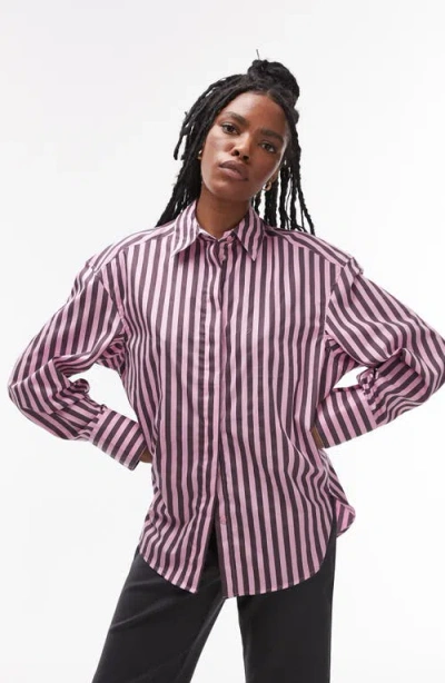 Topshop Stripe Cotton Poplin Button-up Shirt In Pink