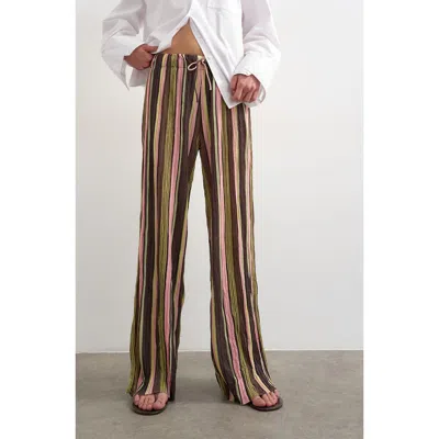 Topshop Stripe Crinkle Tie Waist Pants In Multi
