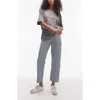 Topshop Stripe Crop Straight Leg Cotton Pants In Gray