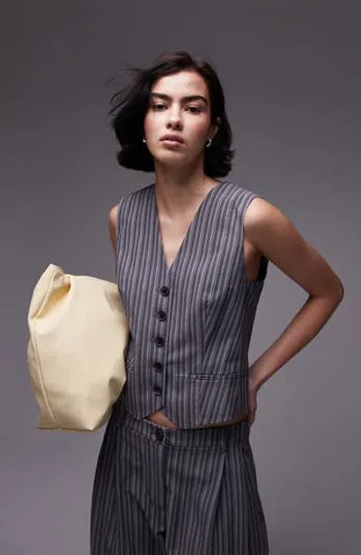Topshop Striped Fitted Vest In Gray - Part Of A Set