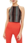 Topshop Stripe Glitter Halter Neck Top In Multi