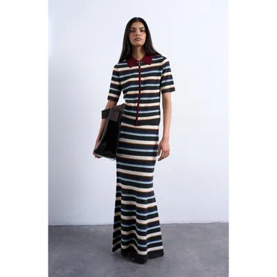 Topshop Stripe Knit Maxi Skirt In Black