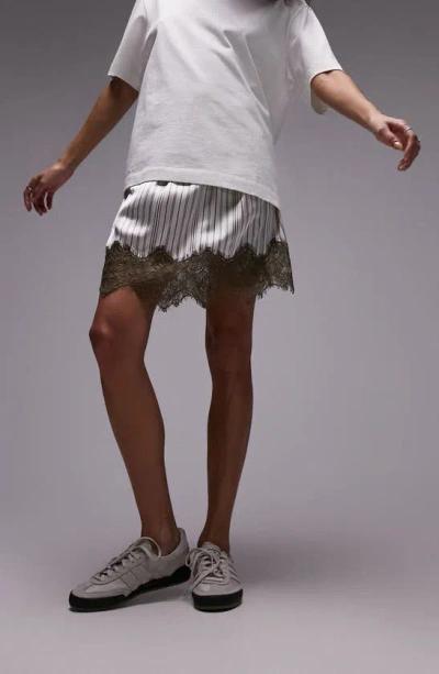 Topshop Satin Lace Petticoat Mini Skirt In Stripe-multi