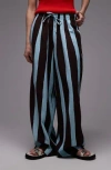 Topshop Stripe Linen Blend Drawstring Pants In Multi