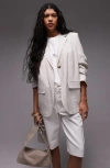 Topshop Stripe Longline Blazer In Cream