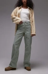 Topshop Stripe Mid Rise Column Jeans In Mid Green