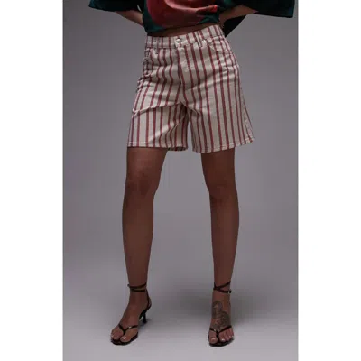 Topshop Stripe Mid Thigh Denim Shorts