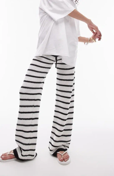 Topshop Stripe Open Stitch Knit Drawstring Pants In White Multi
