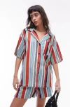 TOPSHOP STRIPE OVERSIZE LINEN BLEND BUTTON-UP SHIRT