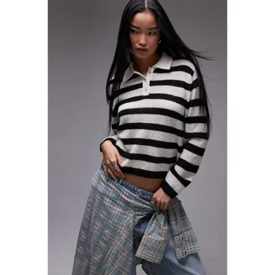 Topshop Stripe Polo Jumper In Black Multi