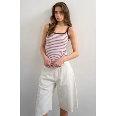 Topshop Stripe Rib Scoop Neck Tank Top In Neutral
