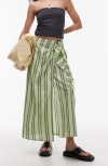 Topshop Stripe Sarong With Buckle In Green In Medium Green