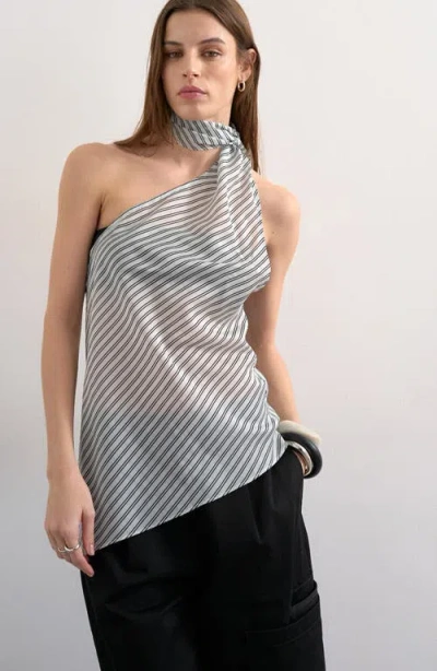 Topshop Stripe Scarf Open Back Halter Top In Blue