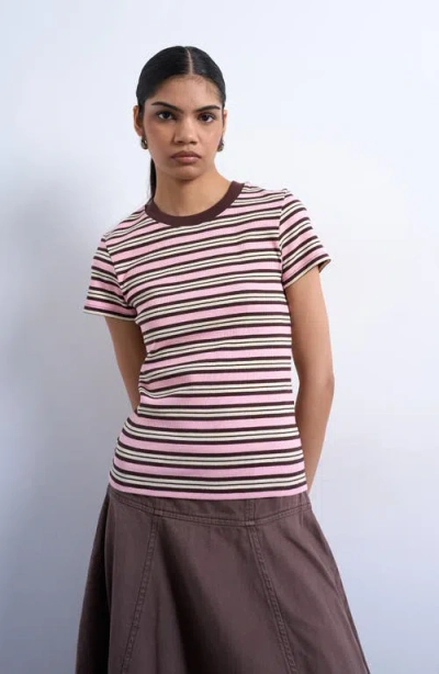 Topshop Stripe Short Sleeve Stretch Cotton Rib T-shirt In Multi