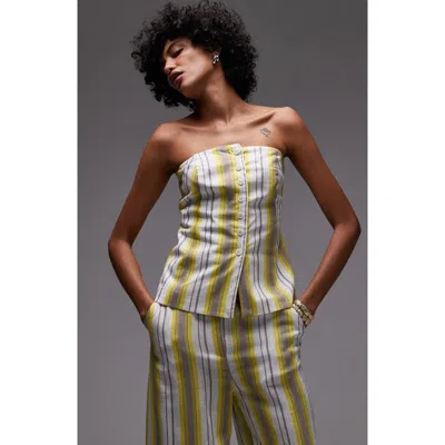 Topshop Stripe Strapless Button-up Shirt In Multi